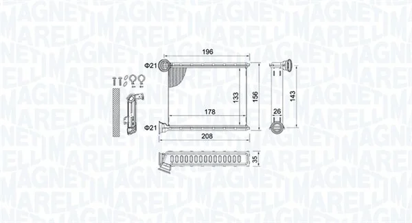 Výměník tepla, vnitřní vytápění MAGNETI MARELLI 350218459000 Výměník tepla, vnitřní vytápění MAGNETI MARELLI 350218459000