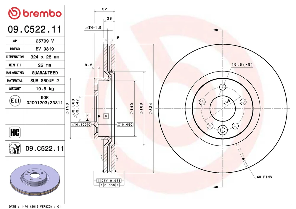 Brzdový kotouč BREMBO 09.C522.11