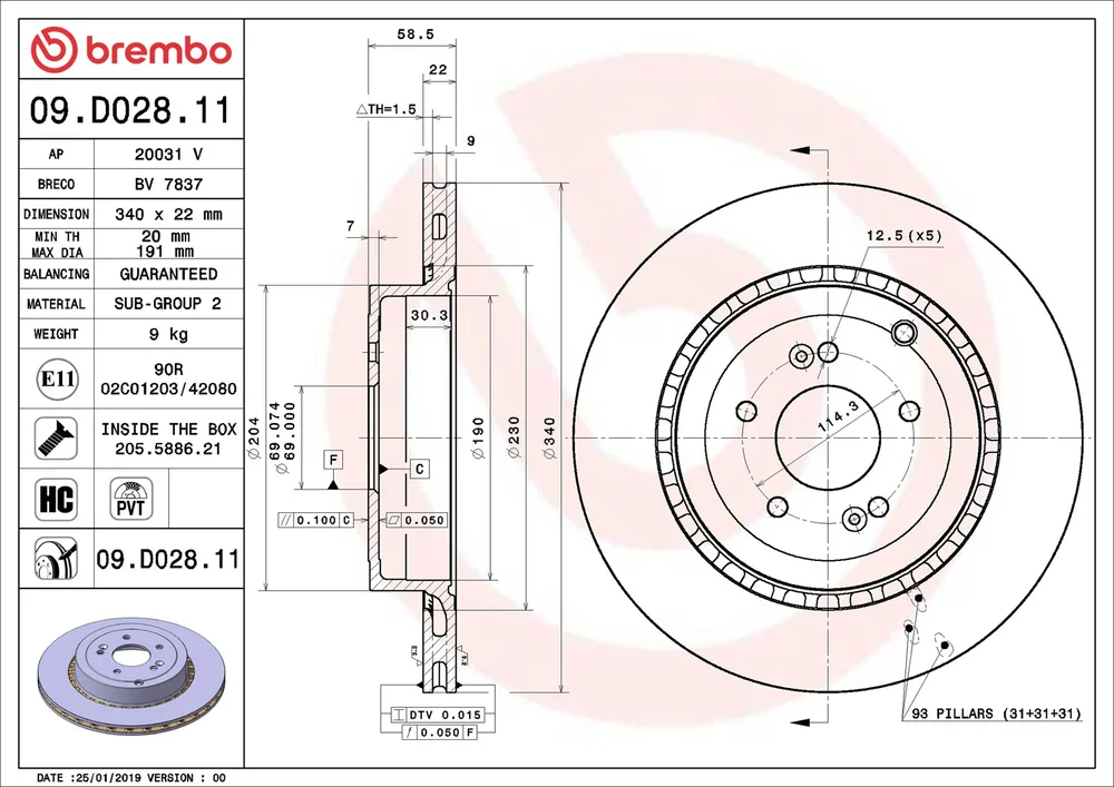 Brzdový kotouč BREMBO 09.D028.11 – OE 58411J5500