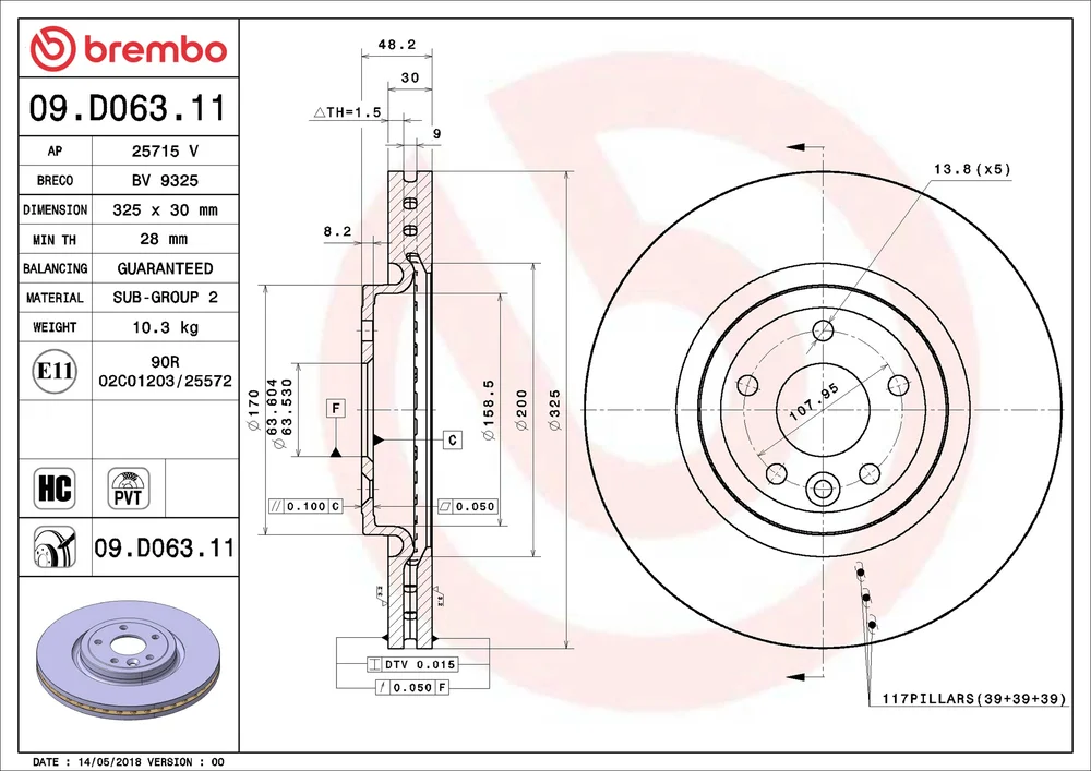 Brzdový kotouč BREMBO 09.D063.11 – OE T4N1801