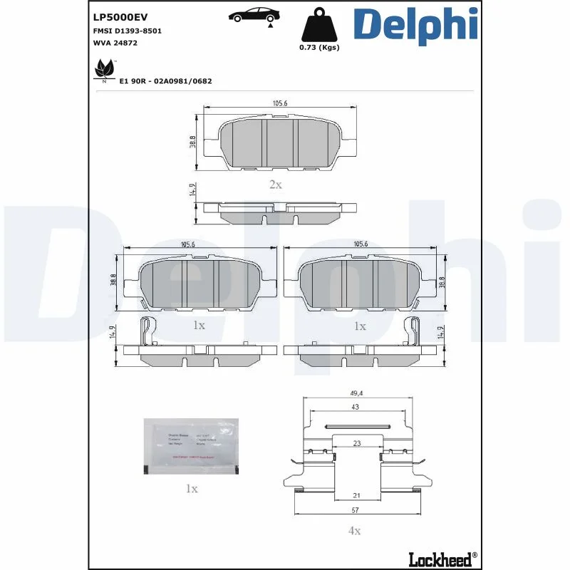 Sada brzdových destiček, kotoučová brzda DELPHI LP5000EV