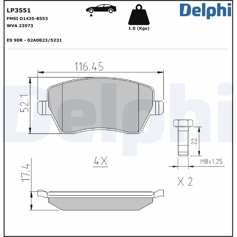Sada brzdových destiček, kotoučová brzda DELPHI LP3551
