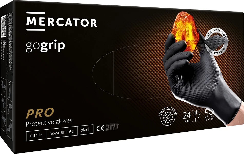 Nitrilové rukavice GoGrip černé vel. L, 50 ks MERCATOR MER20311 Nitrilové rukavice GoGrip černé vel. L, 50 ks MERCATOR MER20311